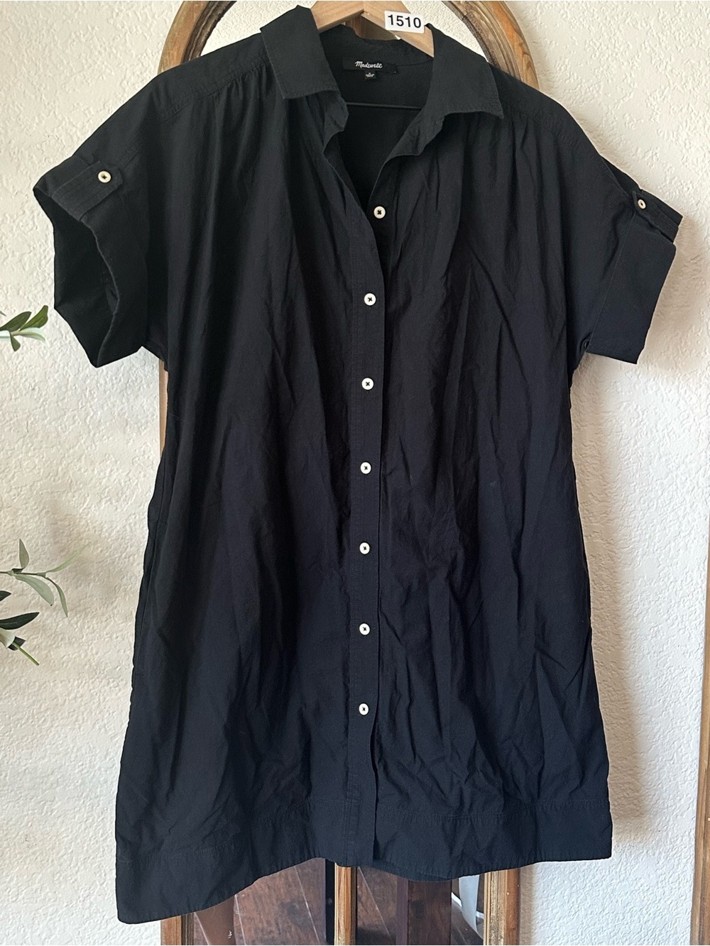 Madewell Black Short Sleeve Button Front Popover Tunic Shirt Size Small